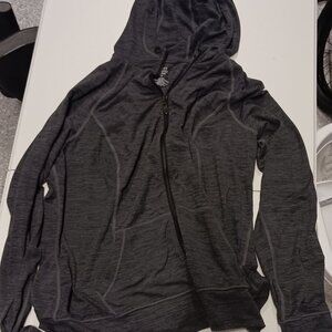 Torrid Happy Camper Jacket Size 0x Gray Marled Stretch Hood Zipper Sweatshirt